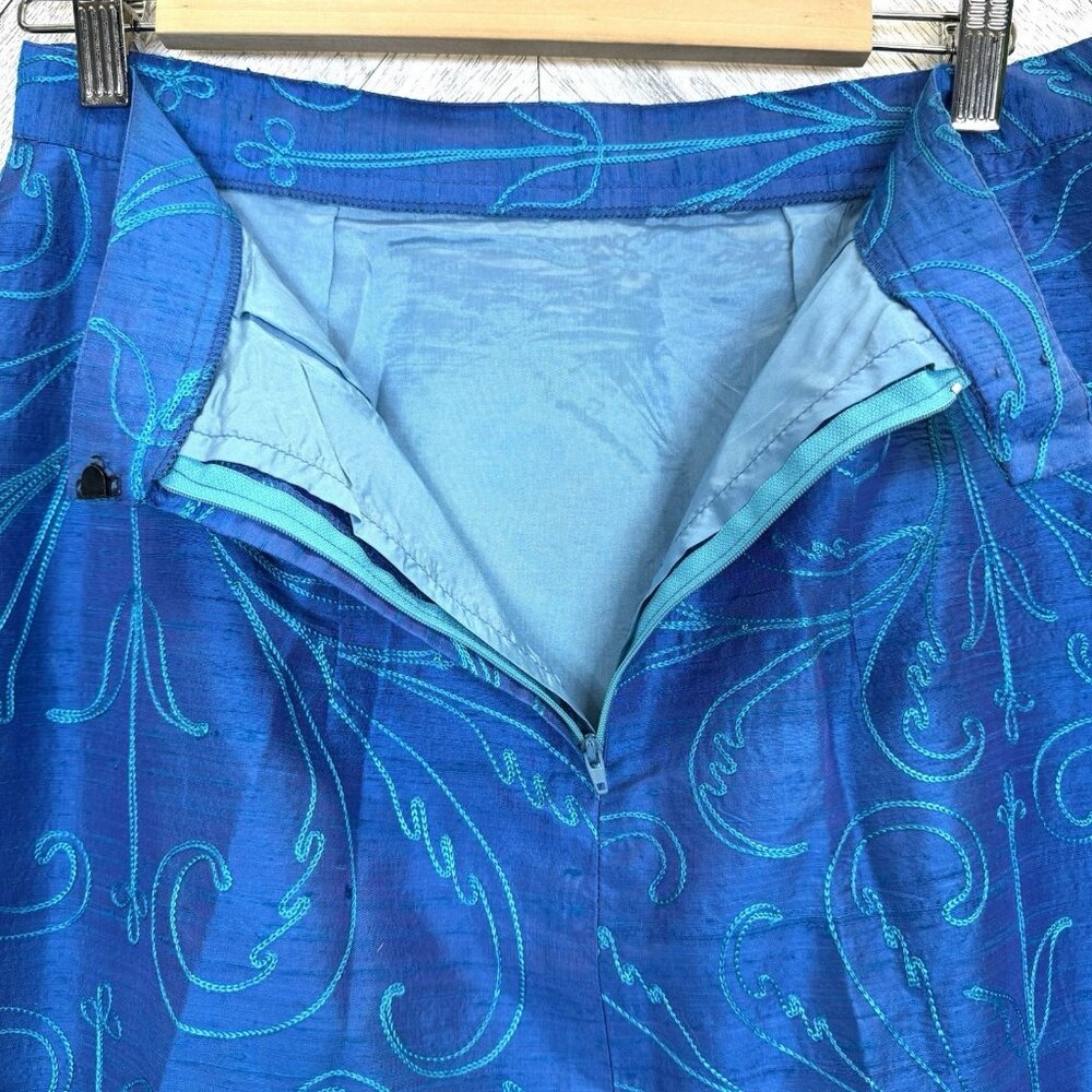 VTG 80s Skirt Suit Set Glam Power Cocktail Party Business Blue Rhinestone M/L - Picture 14 of 14